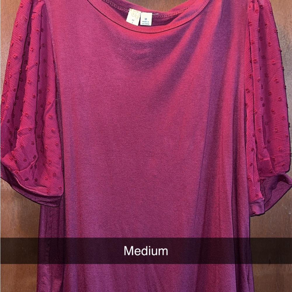 Elegant Red Blouse with Sheer Sleeves